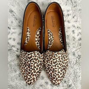 The Root Collective Millie flats in Leopard w/ Pebbled Black leather trim 10 NEW